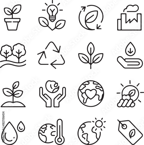 Zero Waste set of web icons in line style. A collection of eco linear icons, including recycling, waste management, composting, trash, pollution, landfill, composting, waste sorting
