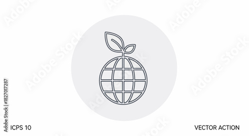 Green Earth Icon with Growing Leaves Symbolizing Environmental Growth.