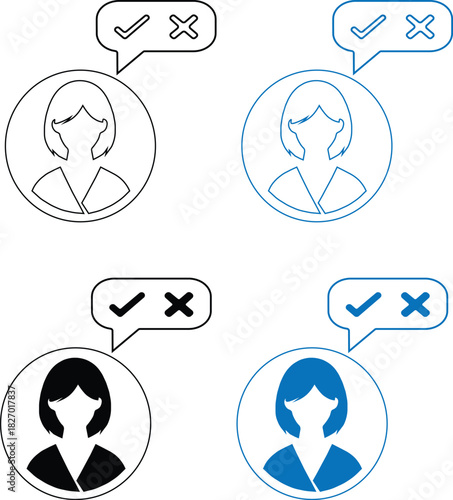 Decision Icon with female, Approval and Rejection Icons with Woman Avatar, User Choice Icon, decision icon