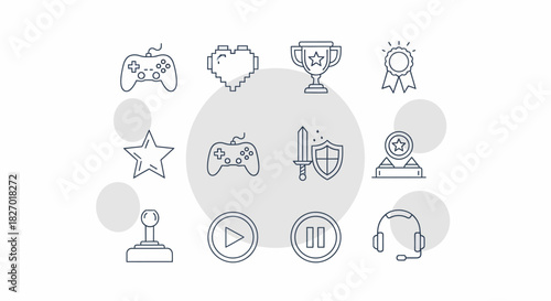 Collection of Gaming Icons and Symbols for Digital Entertainment.