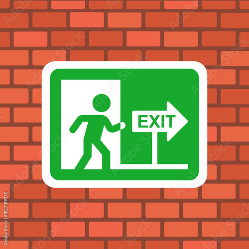 Exit sign on the wall. Flat illustration.