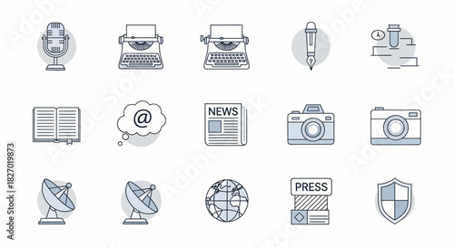 Collection of communication and media line icons.