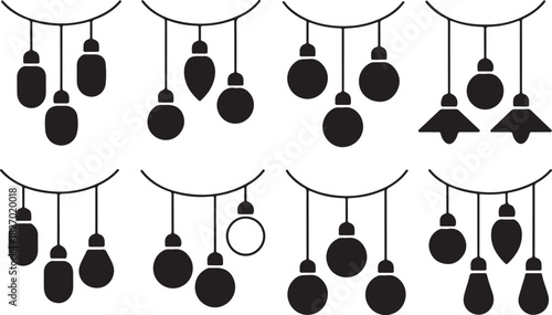 Set of Christmas lights. Christmas lights silhouette set. Vector illustration