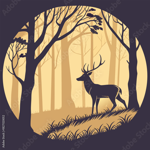 Stag in a mystical forest at dusk animal background