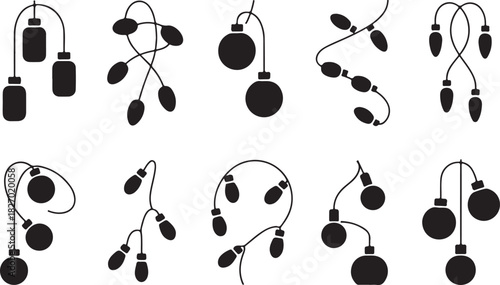 Set of Christmas lights. Christmas lights silhouette set. Vector illustration