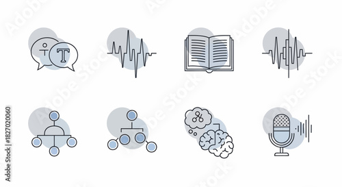 Collection of Icons Representing Communication, Data, Learning, and Brain Activity.