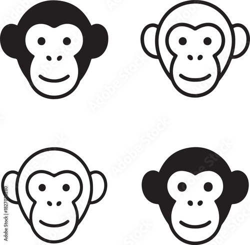 Isolated Chimpanzee icon, Chimpanzee primate, wildlife animal, black animal, minimal thin stroke, vector, isolated on white background, grid layout, monkey illustration, jungle animal