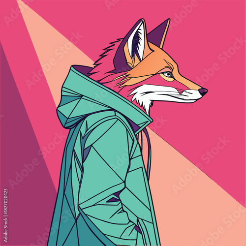 Stylized Fox Wearing a Teal Hooded Jacket animal anthropomorphic