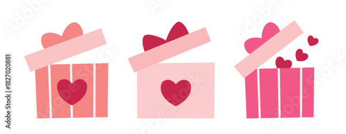 Opened gift box flat vector illustration.
Gift box with heart pattern clipart. 
For celebrating Valentine's Day, Mother's Day,wedding or birthday.
White background.