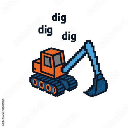 Pixel-style construction vehicles promoting strength, creativity, and playful work motivation for kids