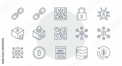 Blockchain Technology and Cryptocurrency Icons Set.