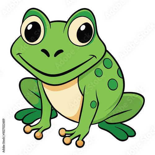 Cheerful Green Cartoon Frog Character on White Background