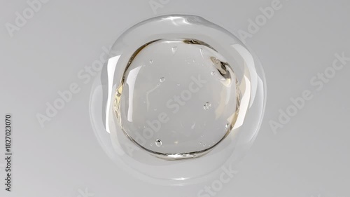 Skin recovery of water molecule for deep hydration. Mineral-rich water bubble 3d motion graphic. Skin care cosmetics innovation clinical science concept