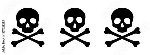Three black skull and crossbones pirate flag graphic vector illustration halloween scary design