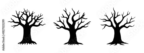 Three bare trees silhouette vector illustration for halloween autumn or winter season design element