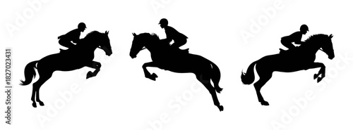 Horseback riding show jumping equestrian sport silhouette horses rider black and white action competition