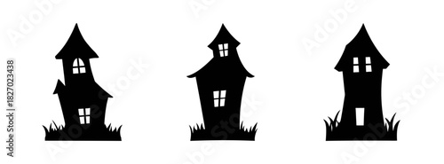 Spooky haunted house vector silhouette for halloween creepy mansion illustration design template