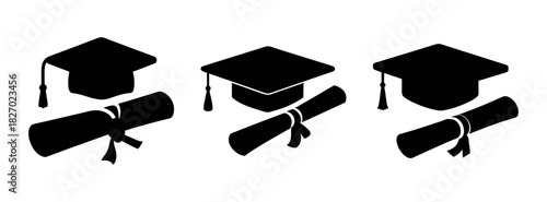 Graduation ceremony caps and diploma vector illustration for education achievement concept design