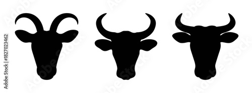 Three horned animal silhouette vector illustration for logo design and tattoo inspiration art