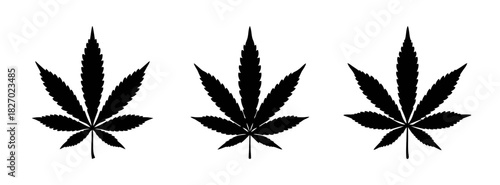 Black cannabis leaves vector illustration, marijuana leaf silhouette, weed ganja hemp design element