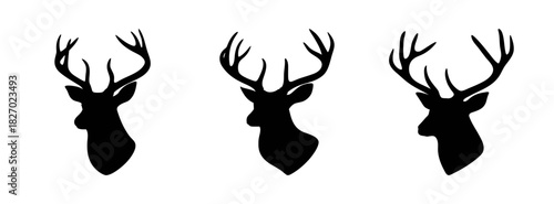 Three deer head silhouette illustration hunting design woodland animal vector graphic art print