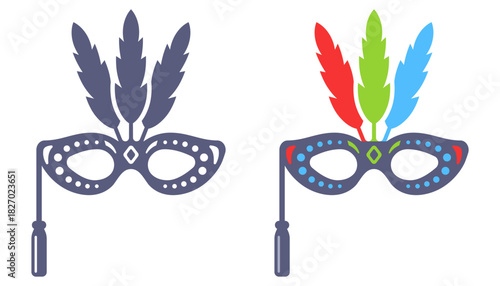 Multicolored carnival mask icon. Flat illustration.