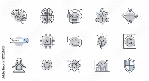 Collection of Hand-Drawn Icons Representing Artificial Intelligence and Technology Concepts.