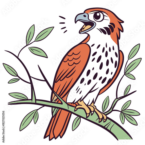 Colorful Bird of an Orange Bird Perched on a Branch on White