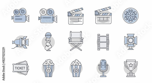 Collection of Cinema and Movie Icons in a Grid Layout.