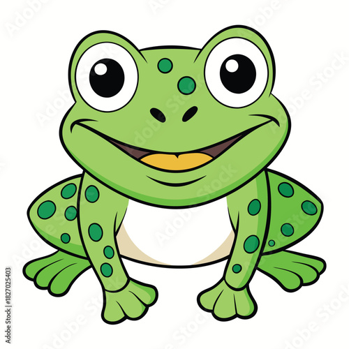 Cute Cartoon Frog Illustration, Smiling Amphibian with Spots on White Background