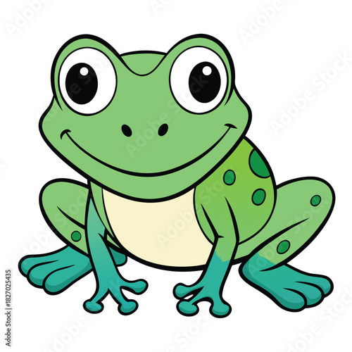 Cute Cartoon Frog on White Background with Charming, Amusing Smile