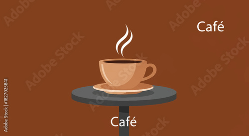 Vector illustration of a steaming coffee cup. Flat design graphic for a café or coffee break concept.