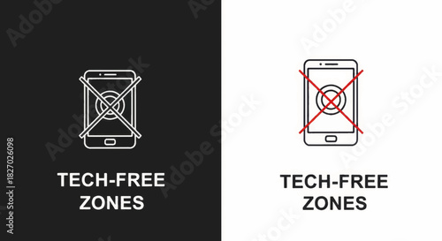 Tech-free zones line icon and sign. Vector illustration of a prohibited smartphone. Digital detox and screen time reduction concept