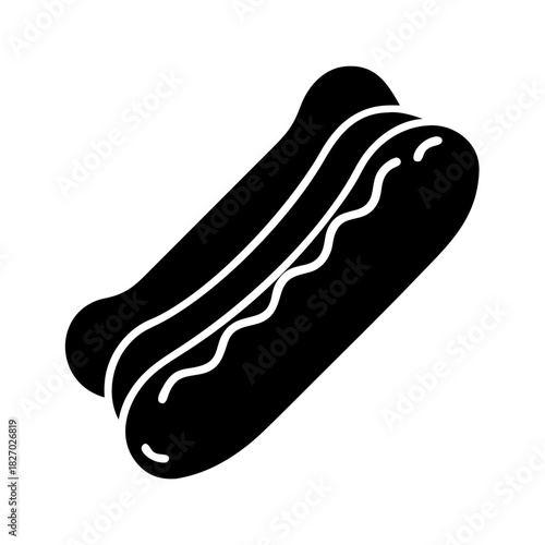 Hot dog icon with bun and sauce, simple graphic design element icon