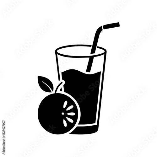 Fresh fruit juice in a glass with a straw, icon