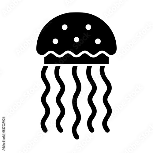 Minimalist black jellyfish icon with wavy tentacles on a icon