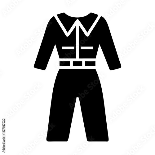 Black jumpsuit fashion garment icon for clothing and apparel design icon