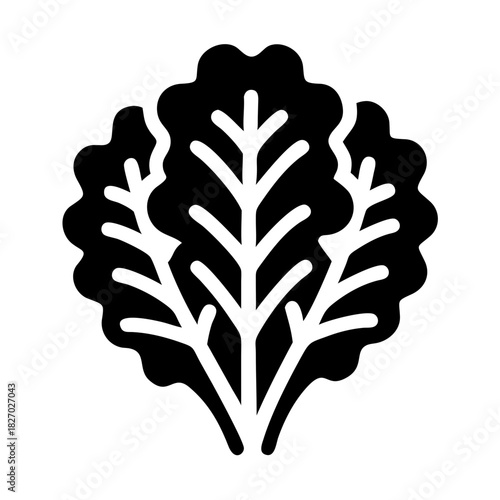 Black and white icon of fresh lettuce leaves, symbolizing healthy food icon