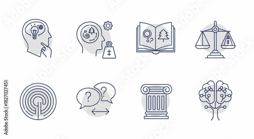 Collection of Icons Representing Abstract Concepts and Human Cognition.