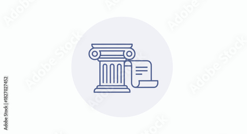 Ancient Pillar and Scroll Icon Representing Law and History.