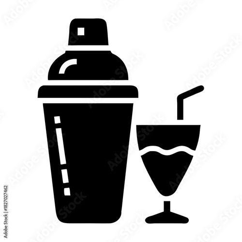Cocktail shaker and glass with straw icon