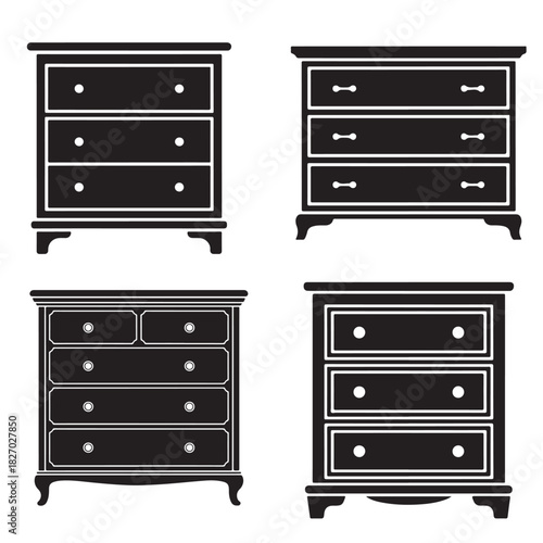 Minimal Drawer Cabinet Icons – Modern Dresser Silhouette Vector Collection