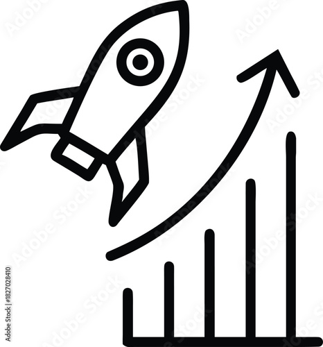 Rocket launching upwards with a growing business chart symbolizing rapid growth and success.
