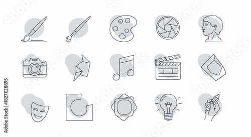 Collection of creative art and design icons in a line art style.