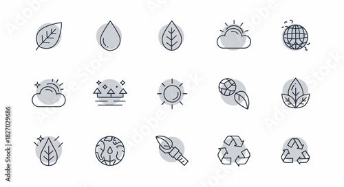 Eco-Friendly Line Icons Set for Environmental Protection and Sustainability.