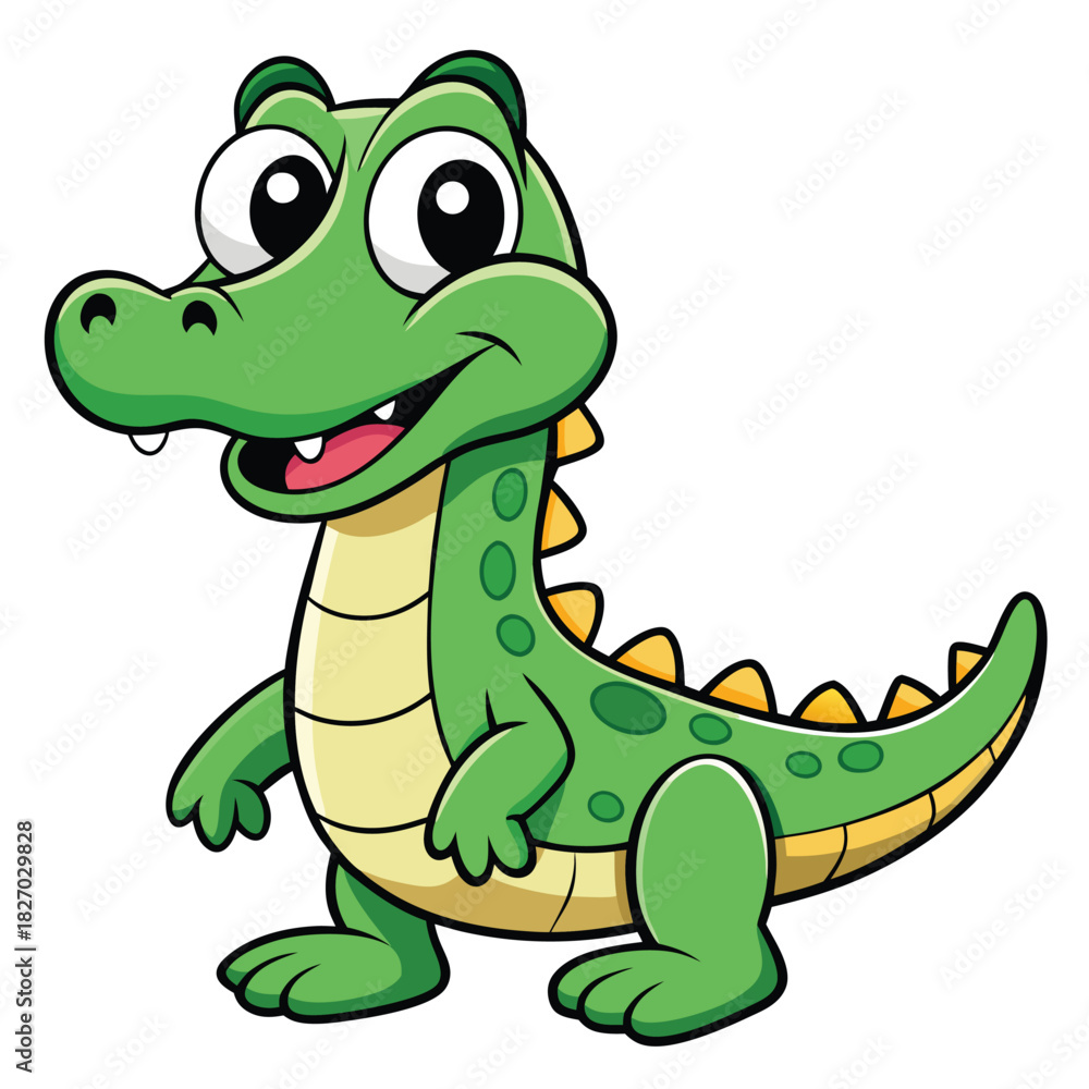 Obraz premium Happy Cartoon Green Crocodile Gator Standing on White Background