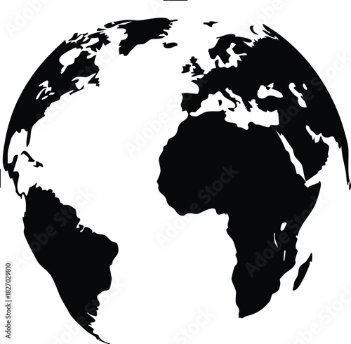Earth Globe Silhouette Featuring Continents Illustration of World Geography and Exploration