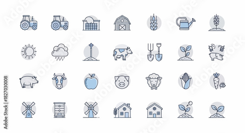 Set of farming and agriculture line icons for web and mobile.