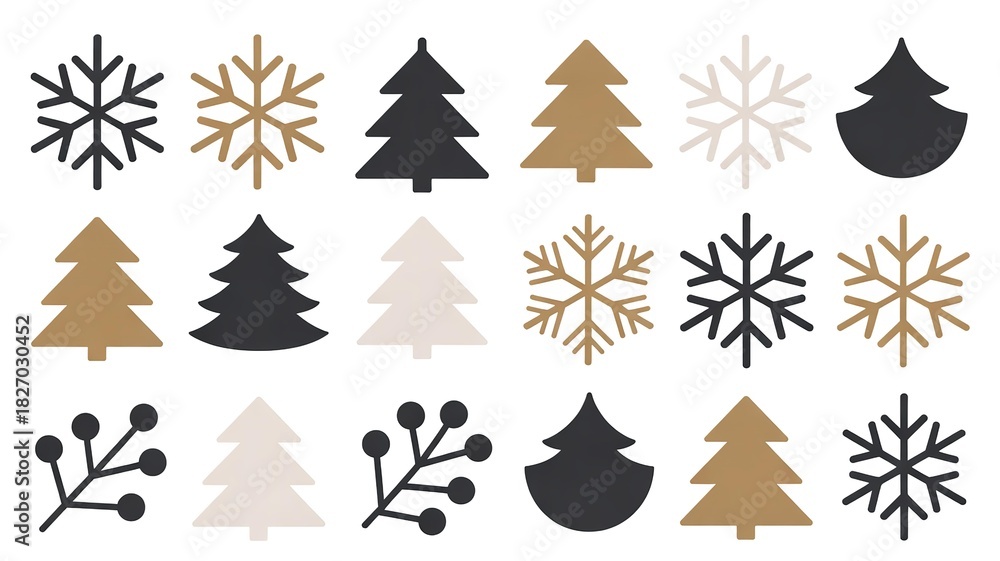 Obraz premium Festive christmas tree and snowflake icons in various styles