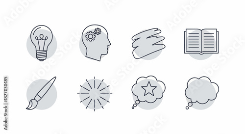 Creative Process and Idea Generation Icons Set.
